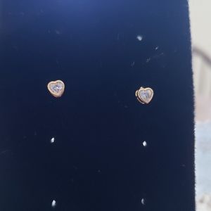 Solid 14K Yellow Gold 3MM Heart Earrings